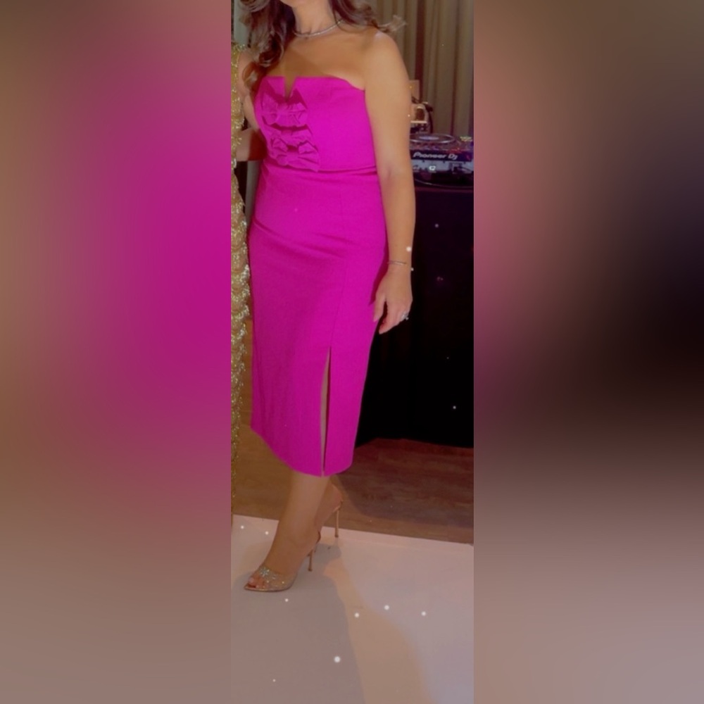 Rebecca Vallance Pink Strapless Midi Dress